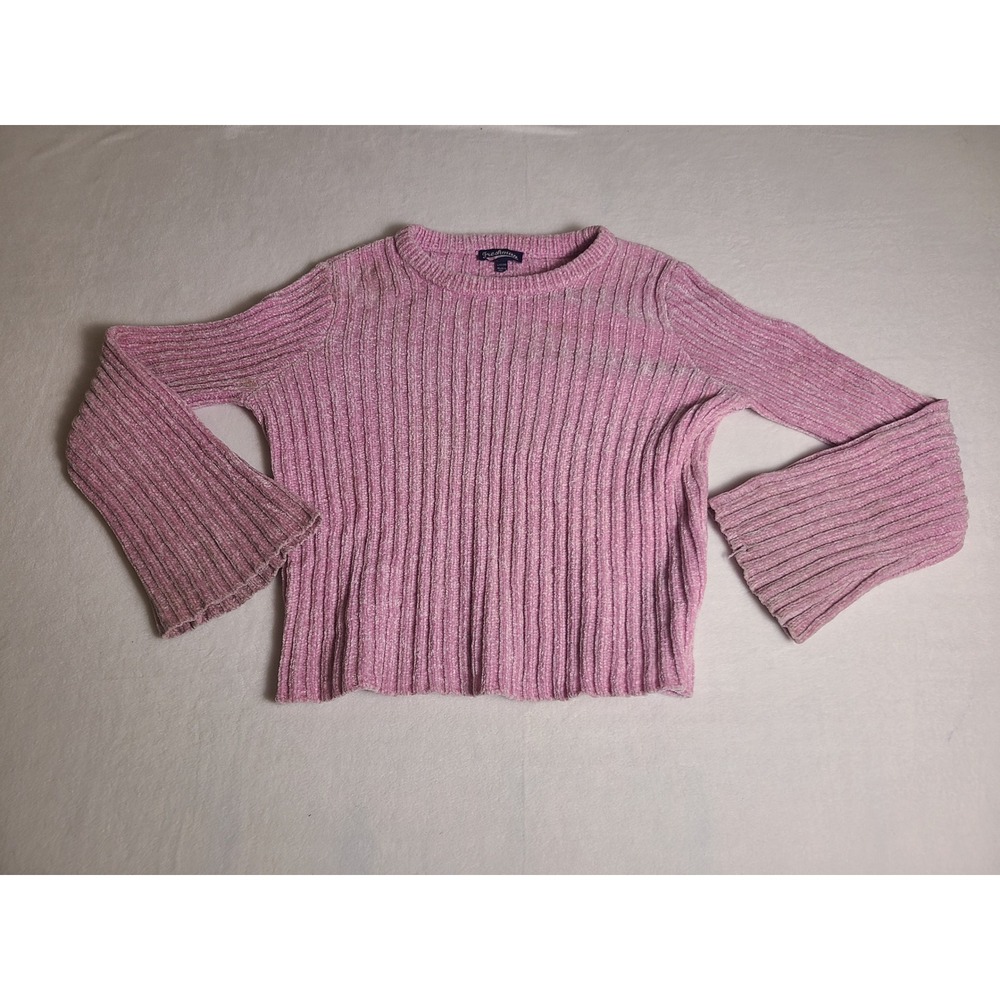 Freshman Chenille Ribbed Sweater Womens Large Pink Bell Sleeve Crew Neck 1987